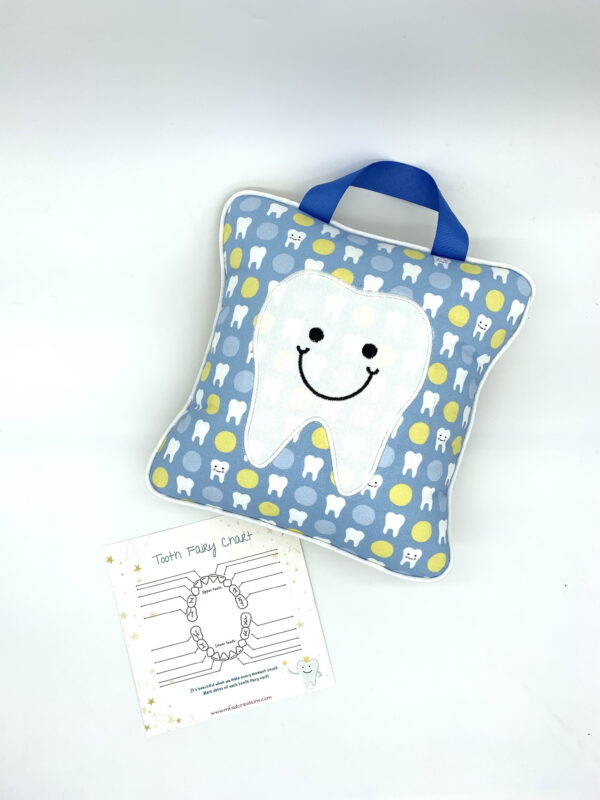 Blue Tooth Fairy Pillow with Tooth Chart