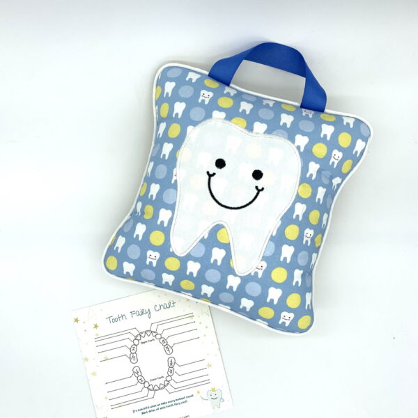 Blue Tooth Fairy Pillow with Tooth Chart