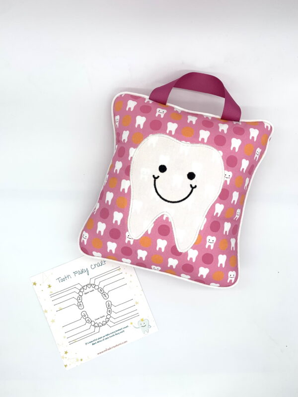 Pink Tooth Fairy Pillow with Tooth Chart