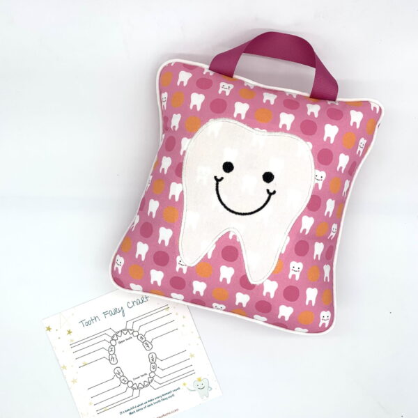 Pink Tooth Fairy Pillow with Tooth Chart