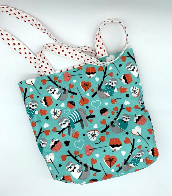 Teal Sloth Valentine's Tote Bag - Image 2