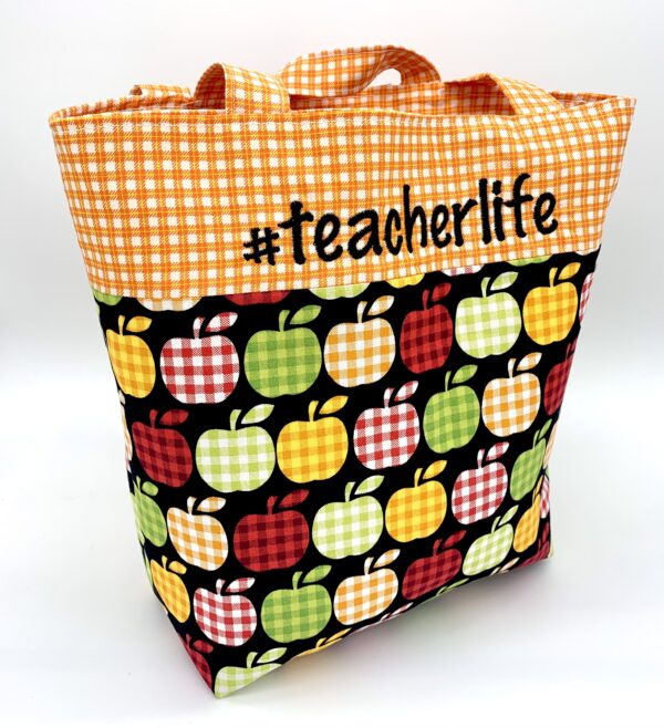 TeacherLife Gingham Apple Tote Bag