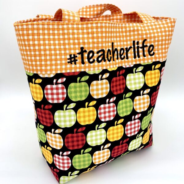 TeacherLife Gingham Apple Tote Bag