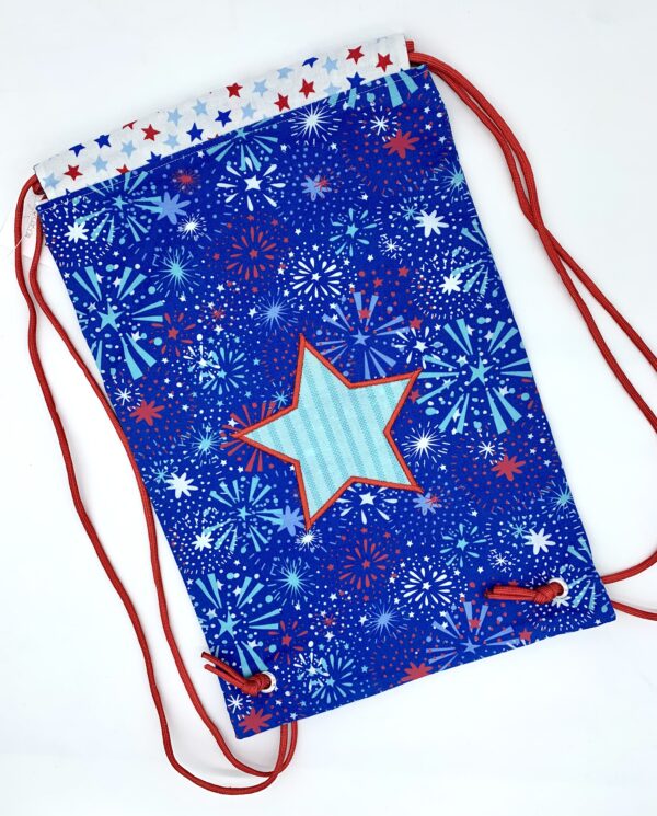 Patriotic Blue Fireworks Drawstring Backpack
