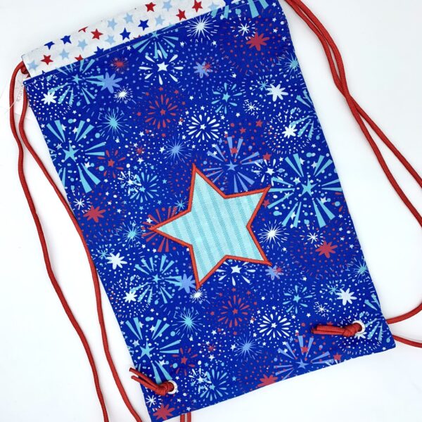 Patriotic Blue Fireworks Drawstring Backpack